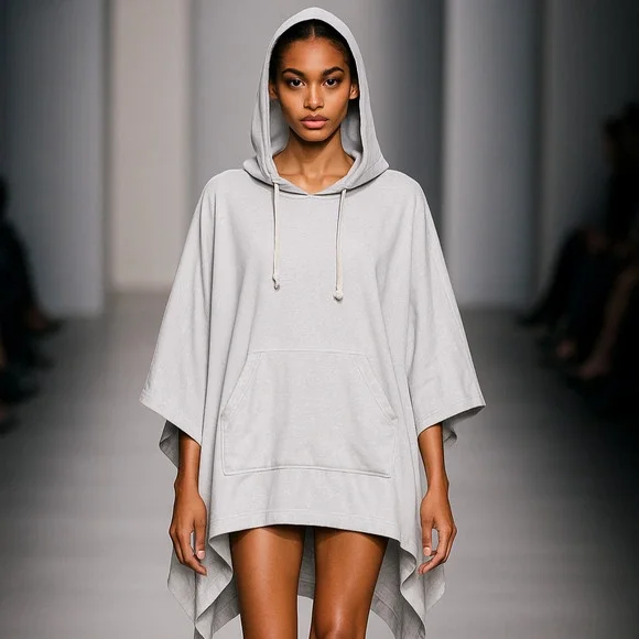 Jenni Kayne Light Gray Hoodie Poncho cape sweatshirt women's OS Kangaroo pocket - Picture 1 of 12